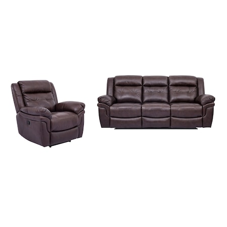 Armen Living Marcel Manual Reclining 2 Piece Sofa and Recliner Set in Dark Brown Leather SETMCBR2PC